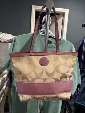 Coach Signature Stripe Carryall Tote Bag in Mauve